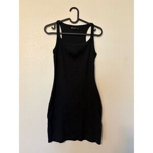 ASOS | Ribbed Strappy Scoop Round Square Neck Mini Dress (Black)